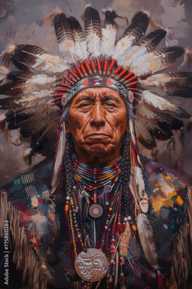 Native American Chief in Full Regalia