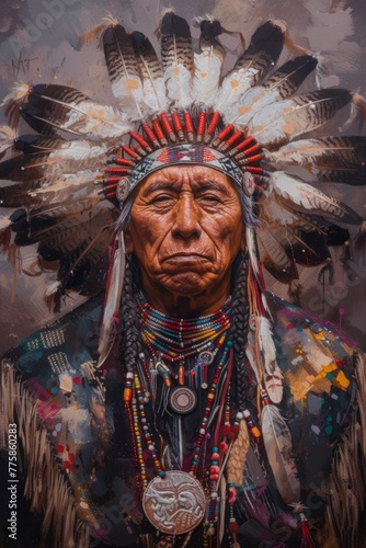 Native American Chief in Full Regalia