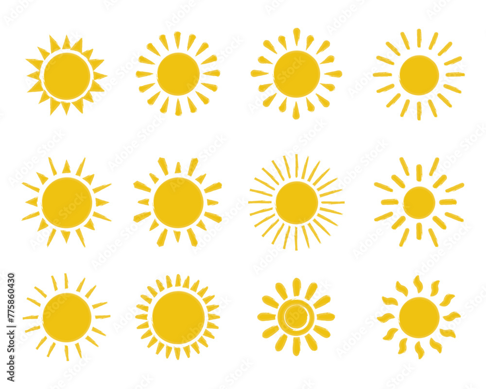 Yellow sun star icons collection. Summer, sunlight, nature, sky. Hand drawn style illustration set. PNG. Yellow sun star icons collection. Summer, sunlight, nature, sky. Hand drawn style illustration set. PNG.