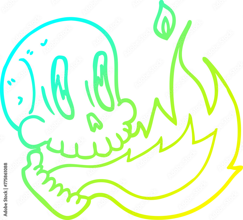 Obraz premium cold gradient line drawing of a cartoon flaming skull