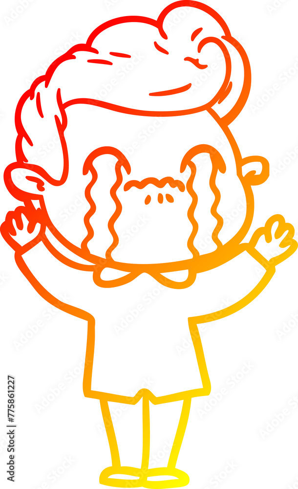 warm gradient line drawing of a cartoon man crying warm gradient line drawing of a cartoon man crying
