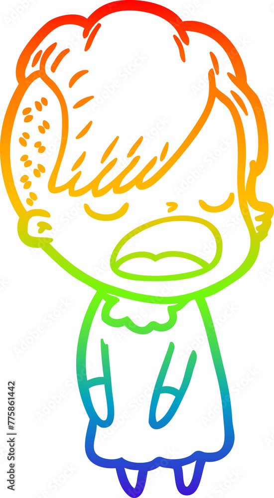 rainbow gradient line drawing of a cartoon cool hipster girl talking rainbow gradient line drawing of a cartoon cool hipster girl talking