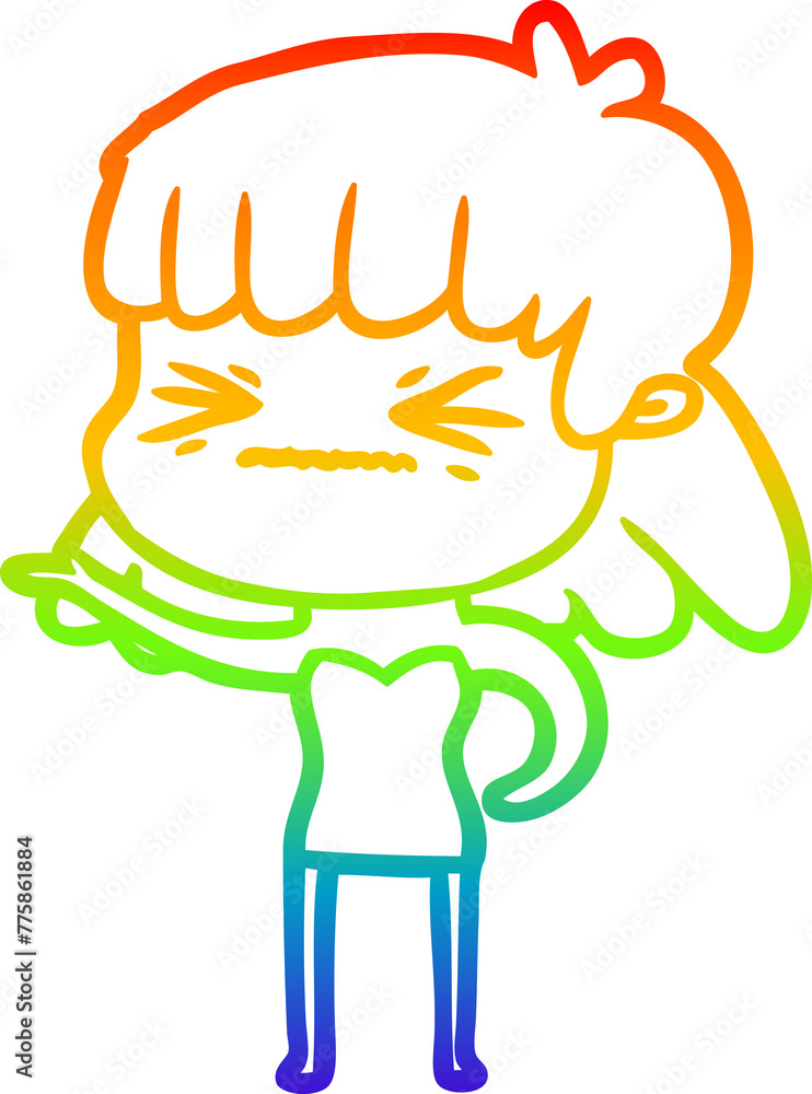 rainbow gradient line drawing of a cartoon angry girl rainbow gradient line drawing of a cartoon angry girl