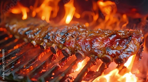 Meat on the grill with flames (mov) made with Ai generative technology photo