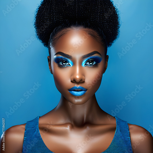 Elegant and Captivating Black Queens Posed Against Stunning Blue Background(Generative AI)