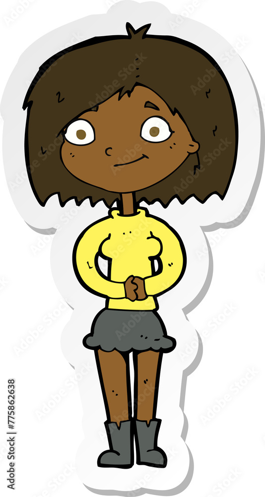 sticker of a cartoon happy woman sticker of a cartoon happy woman