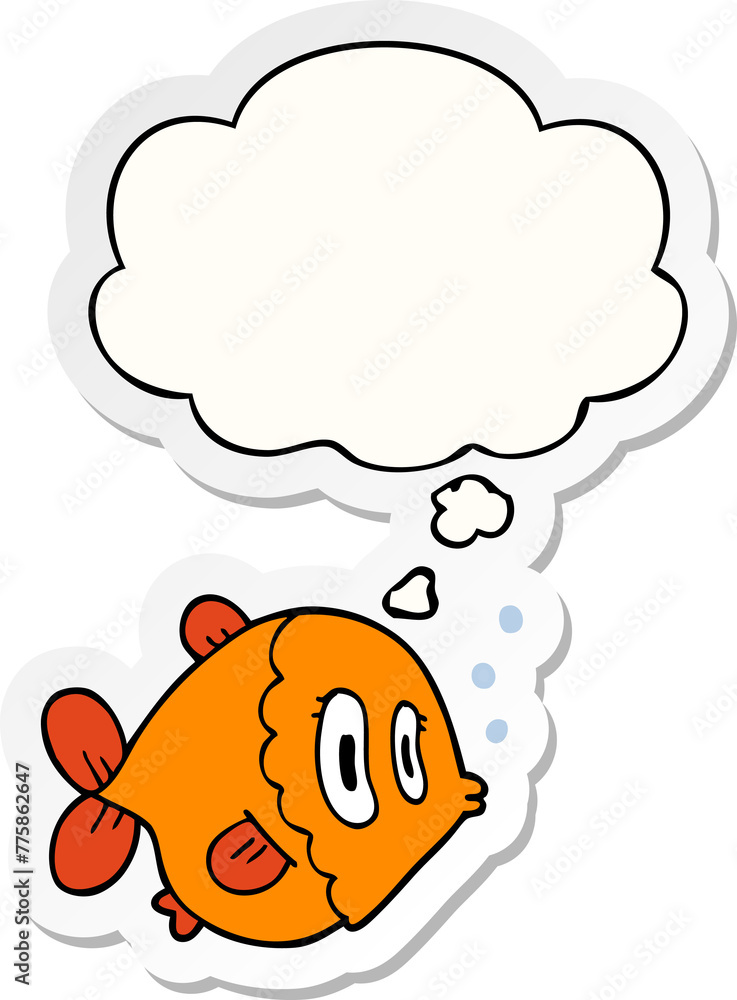 cartoon fish with thought bubble as a printed sticker cartoon fish with thought bubble as a printed sticker