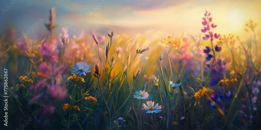Illustration of a flower meadow in spring
