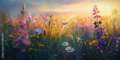Illustration of a flower meadow in spring 