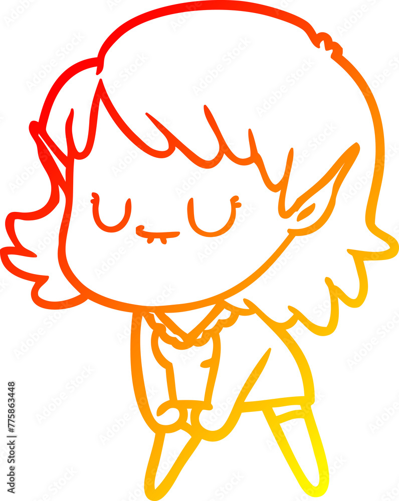 warm gradient line drawing of a happy cartoon elf girl posing warm gradient line drawing of a happy cartoon elf girl posing