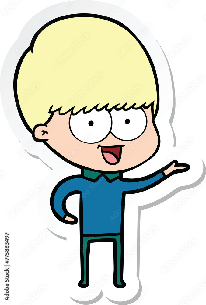 sticker of a happy cartoon boy