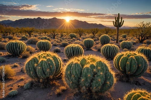 A Cholla Cactus forest at sunrise