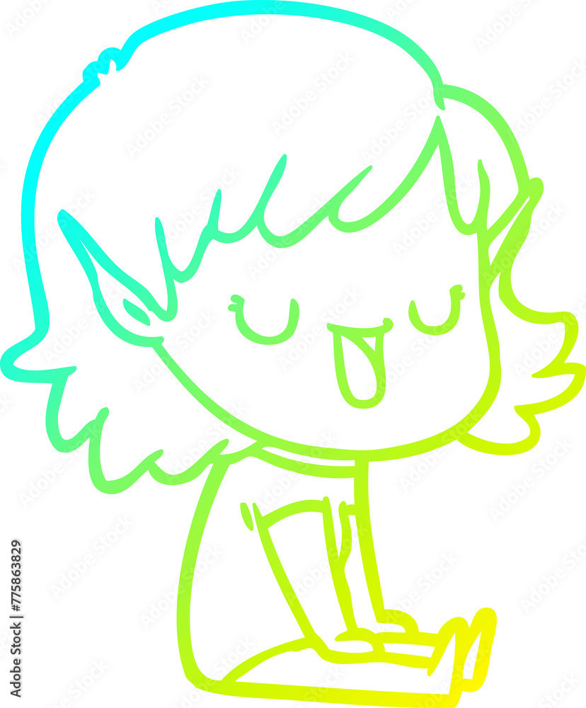cold gradient line drawing of a cartoon elf girl cold gradient line drawing of a cartoon elf girl