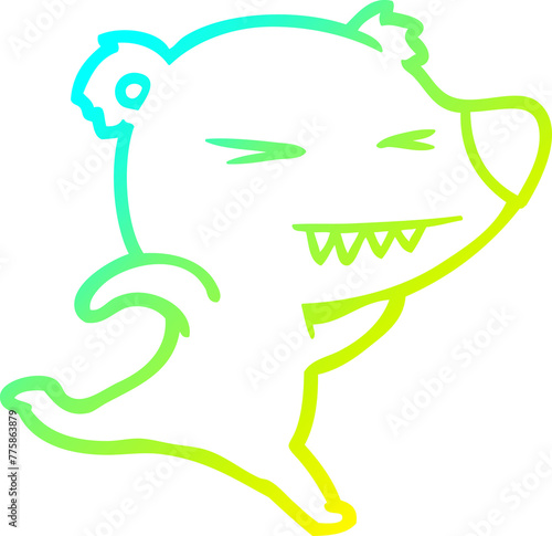 cold gradient line drawing of a running polar bear cartoon