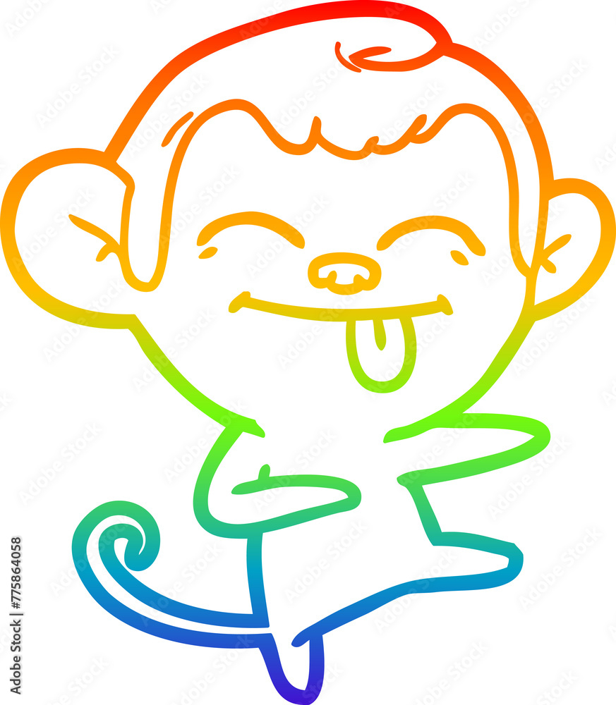 rainbow gradient line drawing of a funny cartoon monkey pointing rainbow gradient line drawing of a funny cartoon monkey pointing