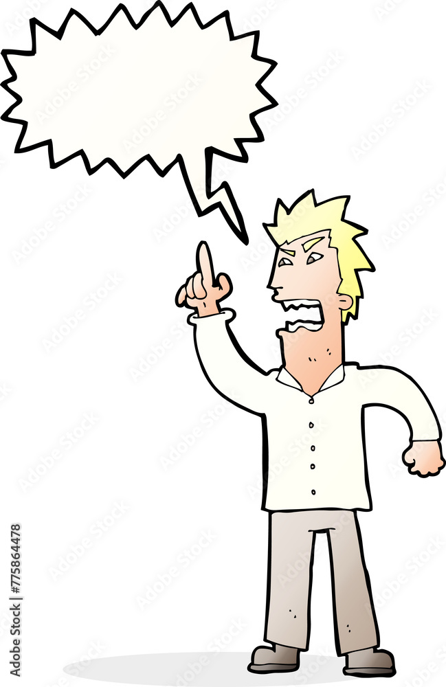 cartoon angry man making point with speech bubble cartoon angry man making point with speech bubble