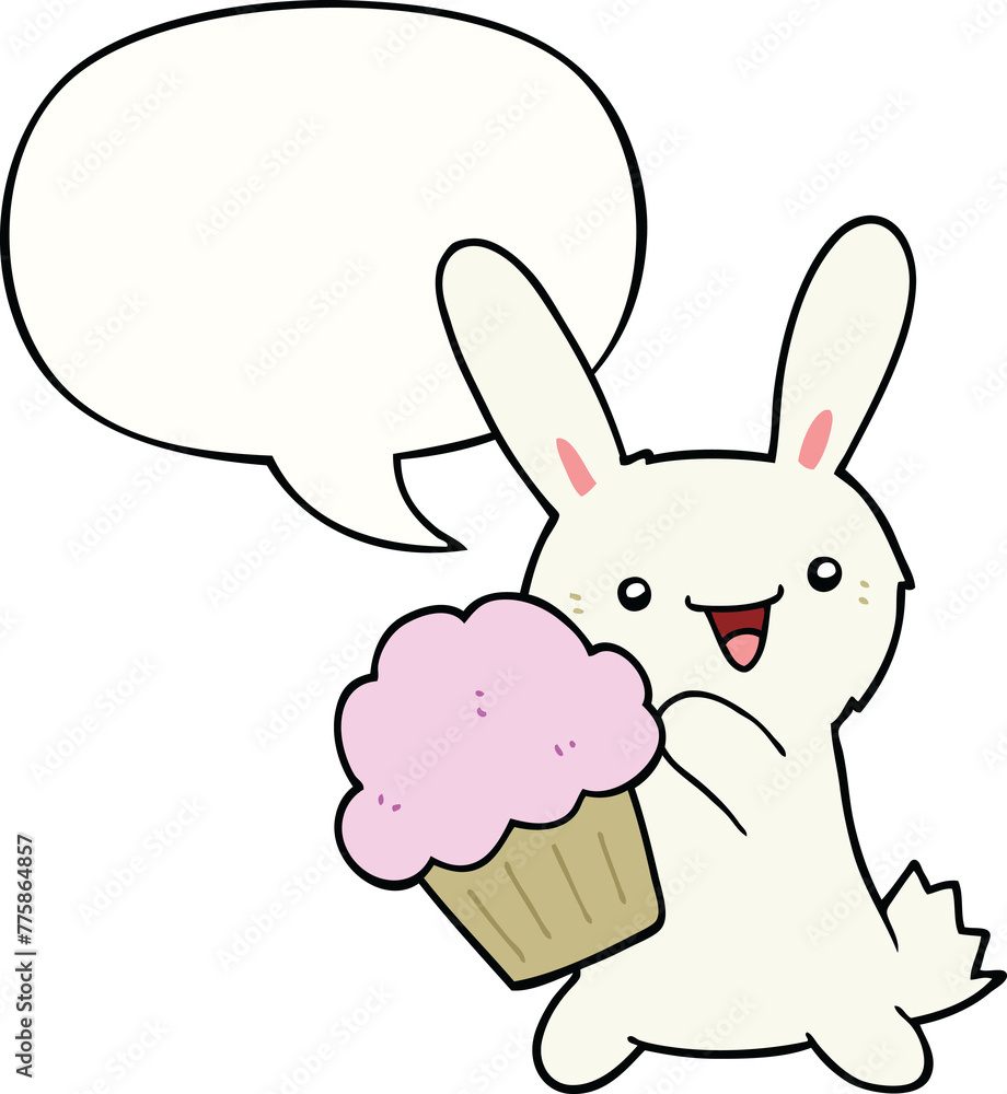 cute cartoon rabbit with muffin with speech bubble cute cartoon rabbit with muffin with speech bubble