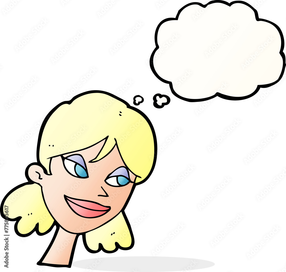 cartoon happy female face with thought bubble cartoon happy female face with thought bubble