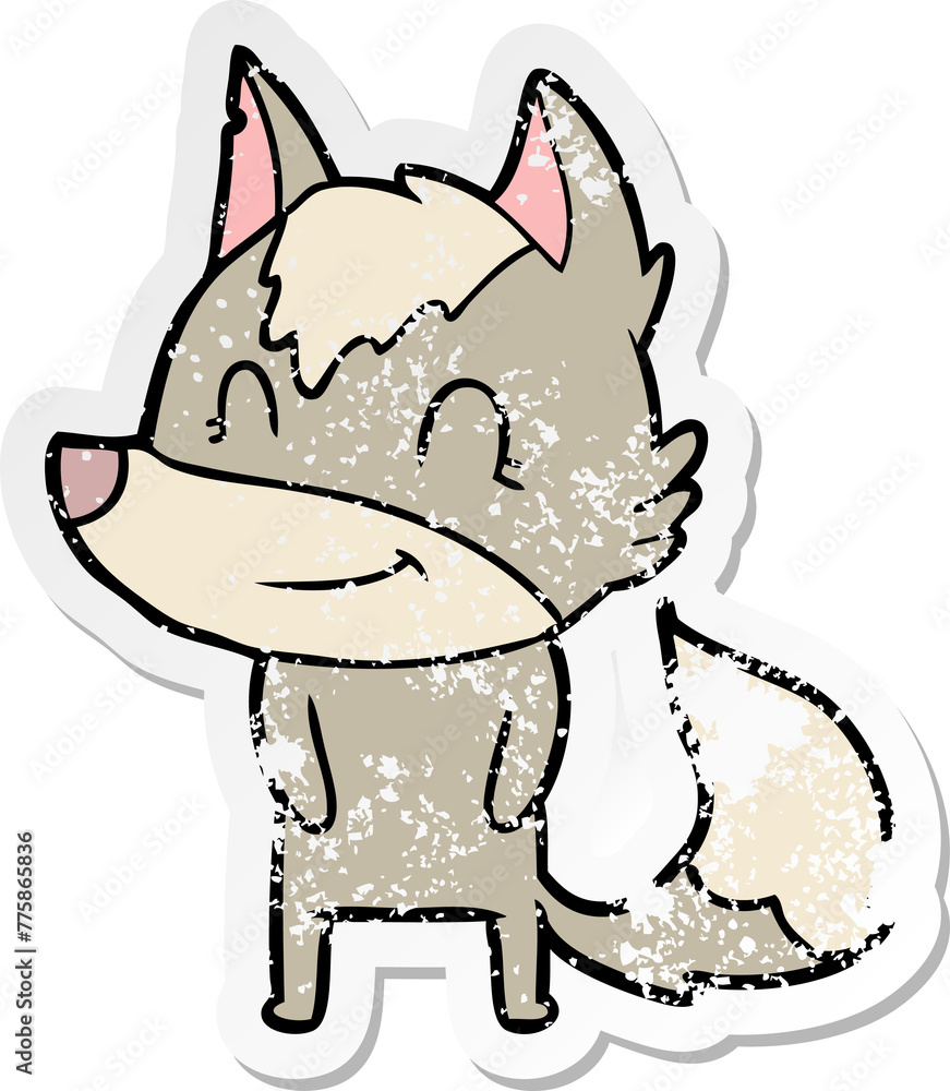 distressed sticker of a friendly cartoon wolf distressed sticker of a friendly cartoon wolf
