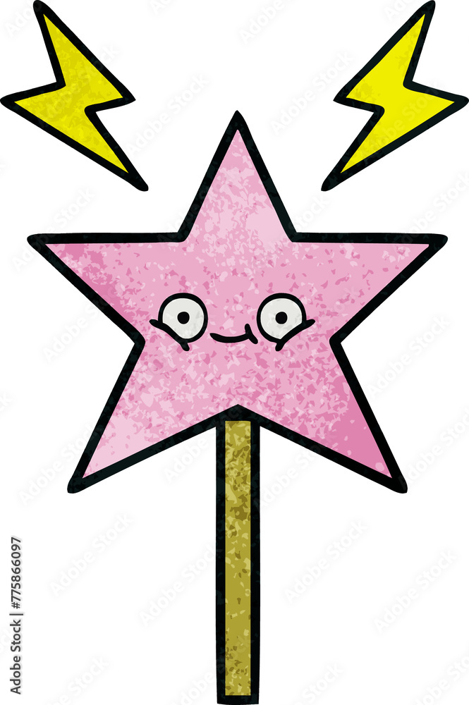retro grunge texture cartoon of a magic wand retro grunge texture cartoon of a magic wand