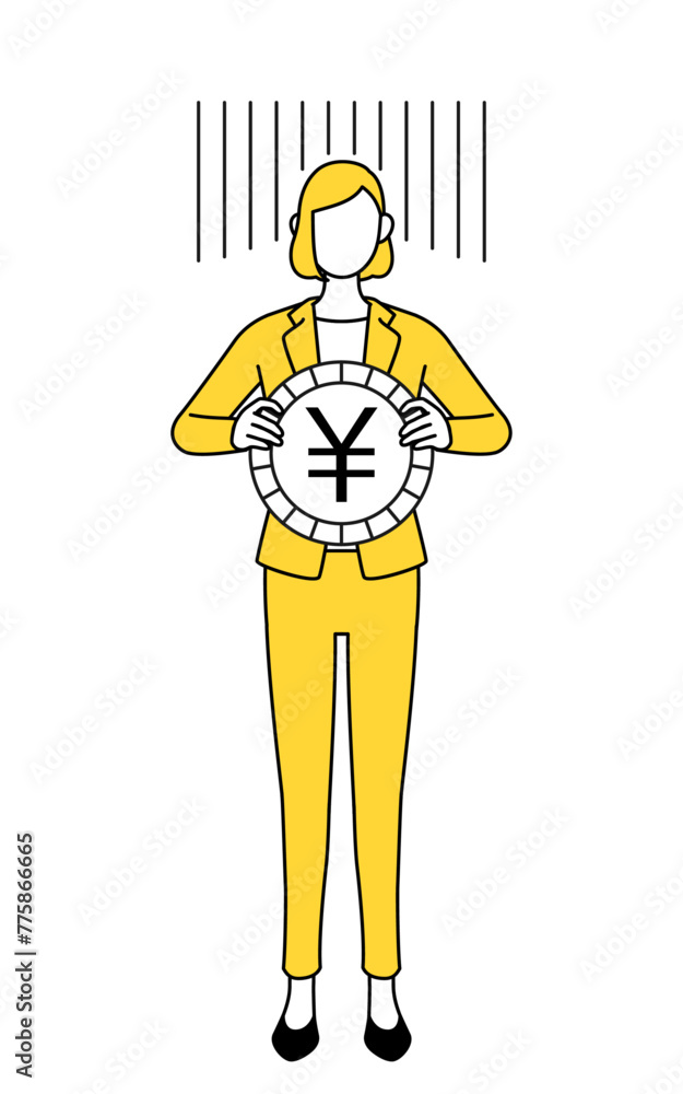 Simple line drawing illustration of a businesswoman in a suit, an image of exchange loss or yen depreciation Simple line drawing illustration of a businesswoman in a suit, an image of exchange loss or yen depreciation