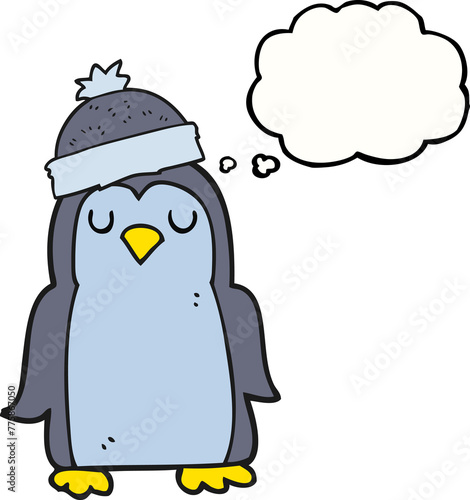 freehand drawn thought bubble cartoon penguin