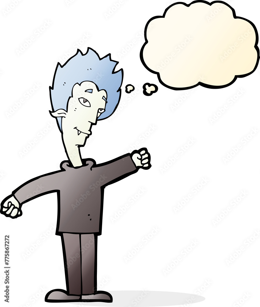 cartoon vampire man with thought bubble