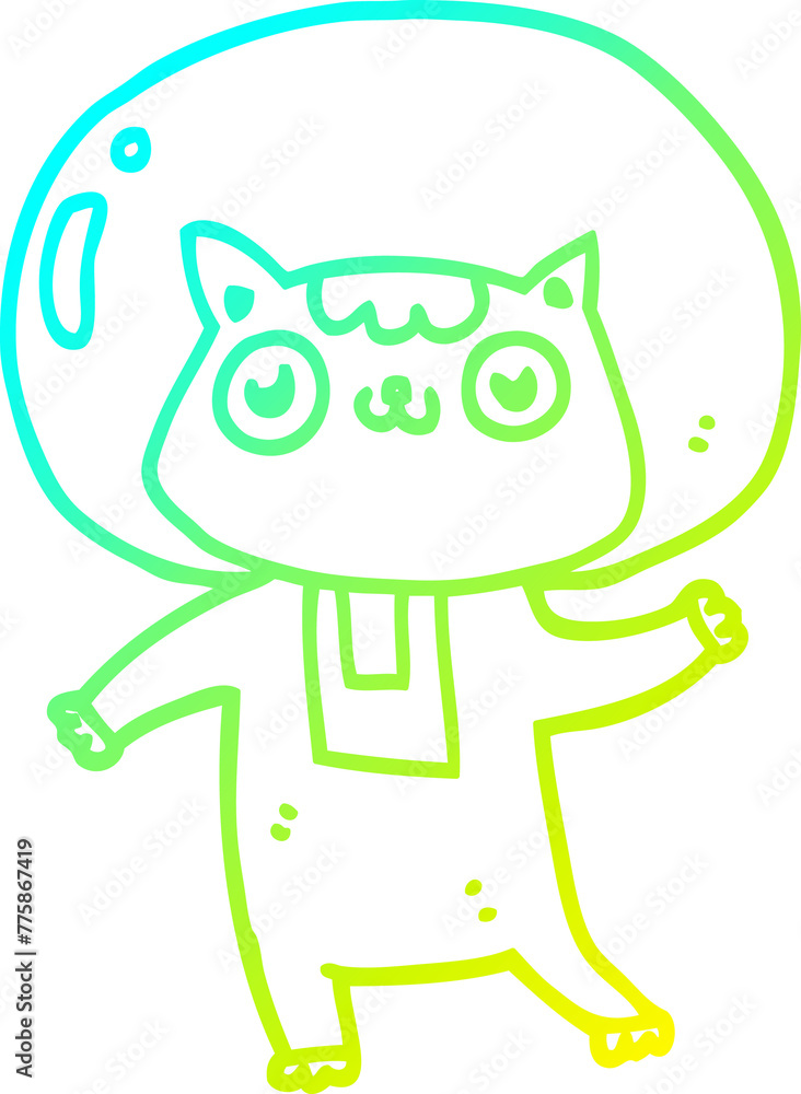 cold gradient line drawing of a cartoon space cat cold gradient line drawing of a cartoon space cat