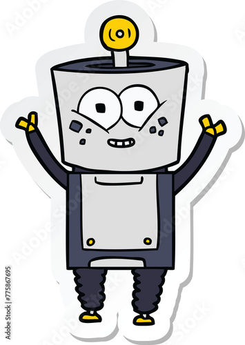 sticker of a happy cartoon robot waving hello