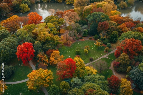 A birds eye view of a lake nestled amidst a lush forest of trees