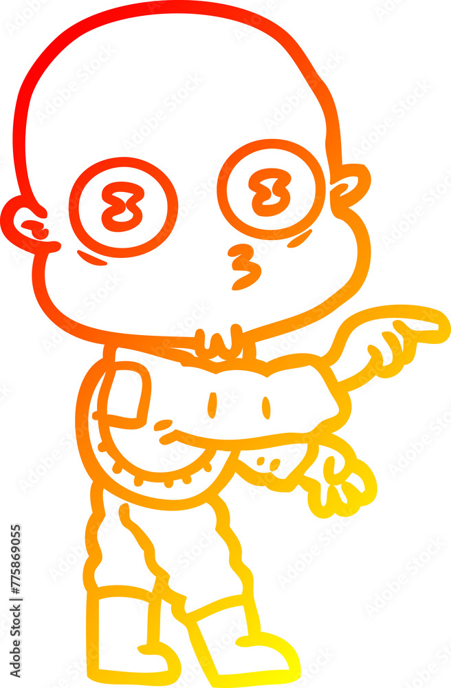 warm gradient line drawing of a cartoon weird bald spaceman pointing warm gradient line drawing of a cartoon weird bald spaceman pointing