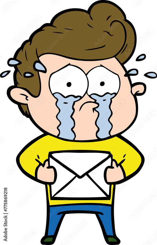 Fototapeta premium cartoon crying man receiving letter