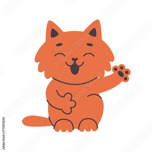 Cute smiling cat waving his paw, greeting.Simple flat vector cartoon illustration © Анна Безрукова