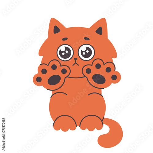Cute sad cat with paws.Sad look, pleading, pitiful.Simple flat vector cartoon illustration © Анна Безрукова