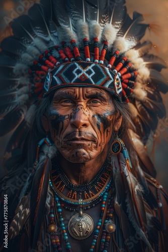 Portrait of a Native American in Traditional Regalia