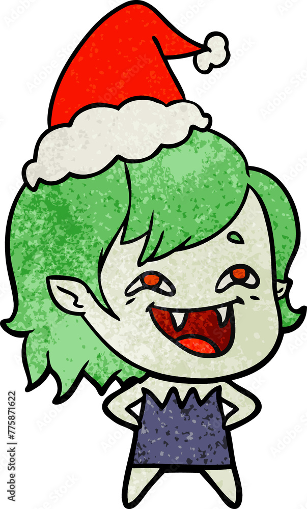 hand drawn textured cartoon of a laughing vampire girl wearing santa hat hand drawn textured cartoon of a laughing vampire girl wearing santa hat