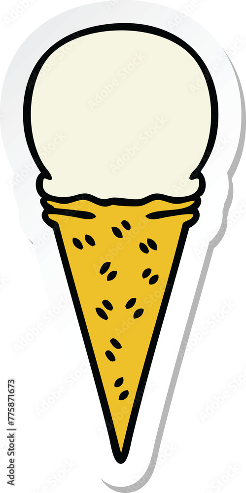 sticker of a quirky hand drawn cartoon vanilla ice cream cone sticker of a quirky hand drawn cartoon vanilla ice cream cone