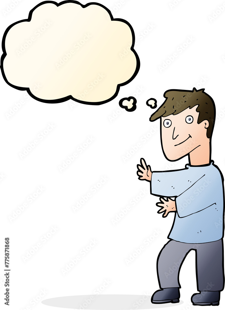 cartoon happy man with thought bubble cartoon happy man with thought bubble