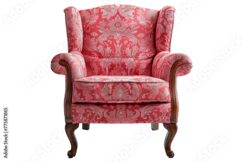 A pink chair adorned with a vibrant floral pattern in full bloom