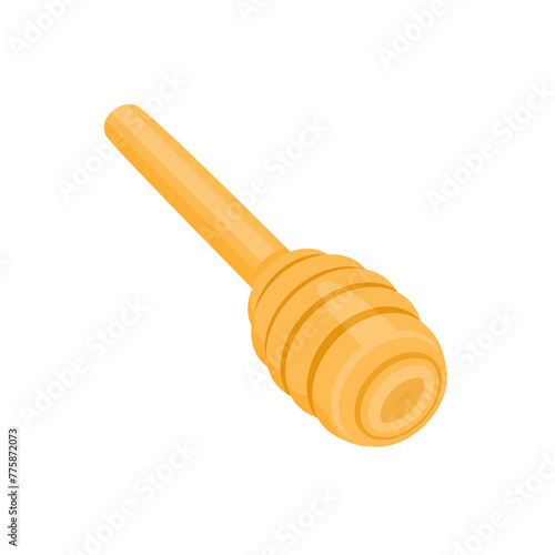 Wooden honey dipper isolated on white background. Vector cartoon flat illustration of clean wooden spoon for honey.