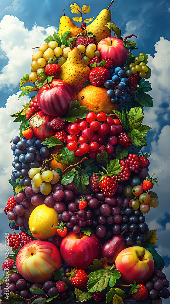 Multifruit tree. Tree of abundance with all kinds of fruits.