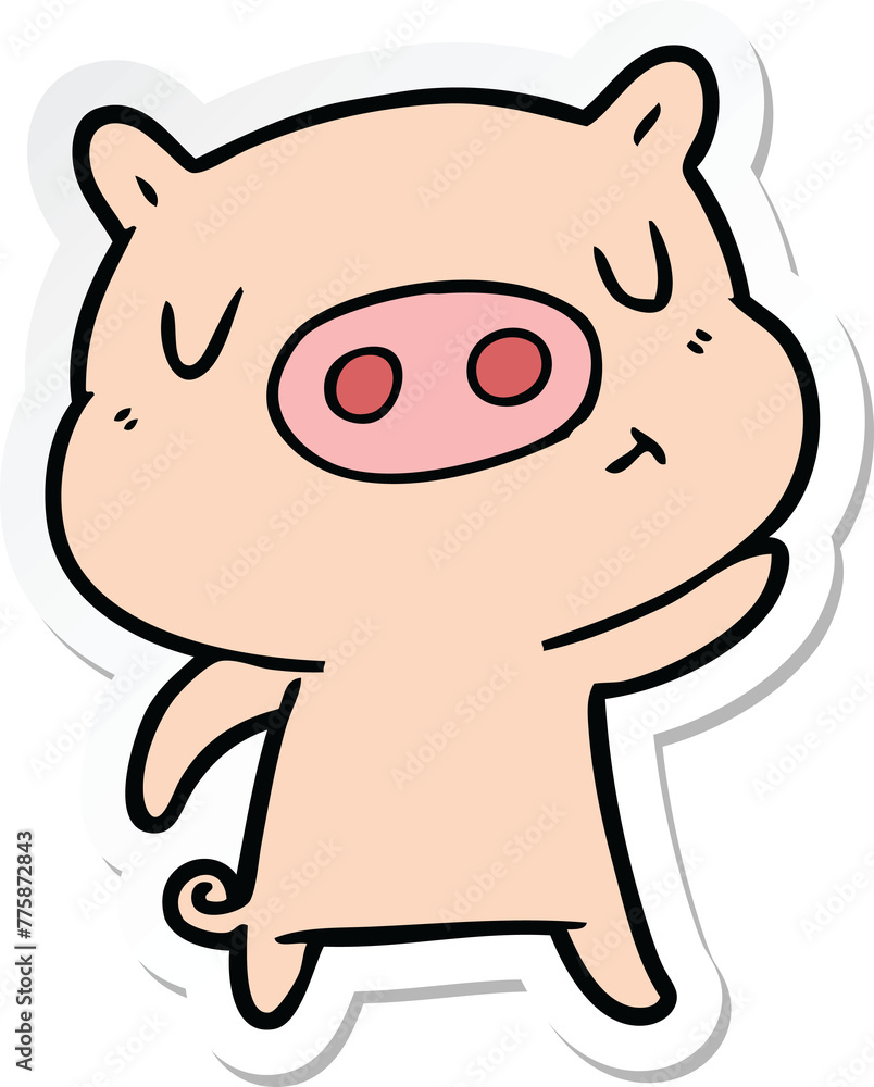 sticker of a cartoon content pig sticker of a cartoon content pig