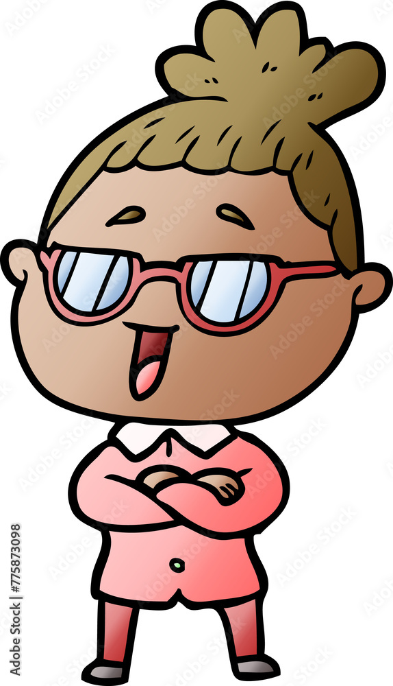 cartoon happy woman wearing spectacles