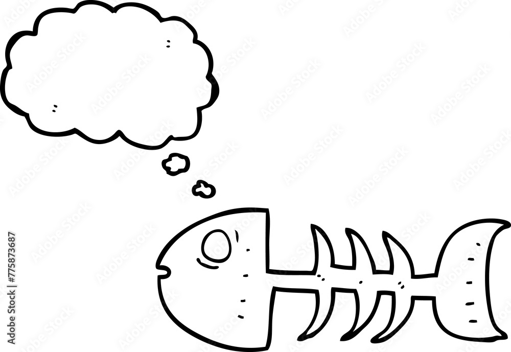 Obraz premium freehand drawn thought bubble cartoon fish bones