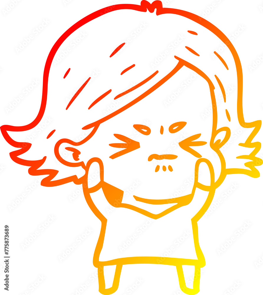 warm gradient line drawing of a cartoon angry woman warm gradient line drawing of a cartoon angry woman