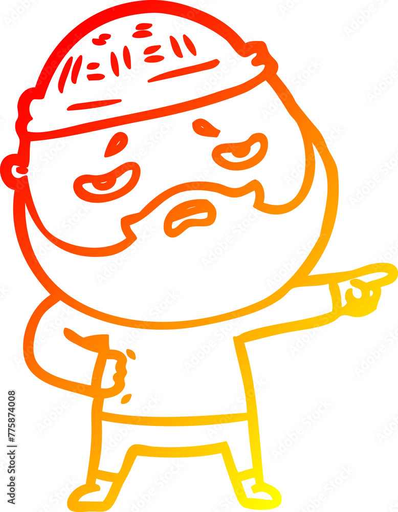 warm gradient line drawing of a cartoon worried man with beard