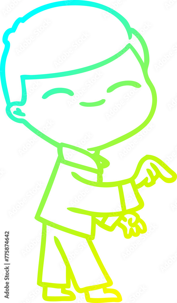 cold gradient line drawing of a cartoon smiling boy pointing cold gradient line drawing of a cartoon smiling boy pointing