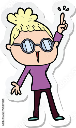 sticker of a cartoon woman wearing spectacles