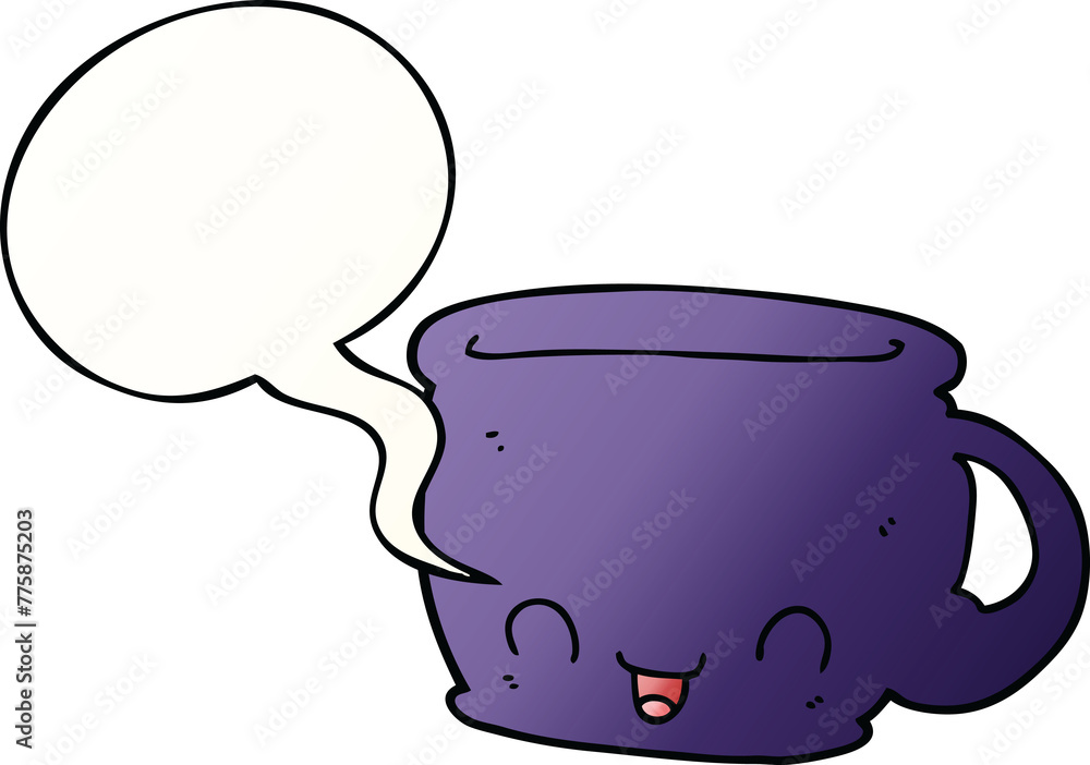 cartoon cup of coffee with speech bubble in smooth gradient style cartoon cup of coffee with speech bubble in smooth gradient style
