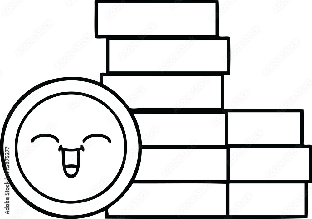 line drawing cartoon of a coins line drawing cartoon of a coins